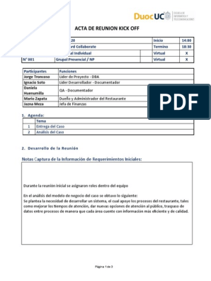 Acta Minuta Kick Off v2 | PDF | Software | Informática