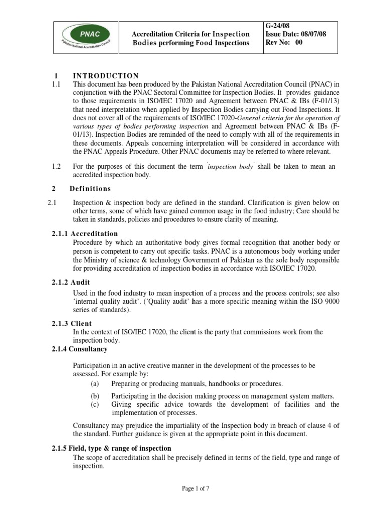 Food Inspection Accreditation Criteria | PDF | Food Safety | Audit