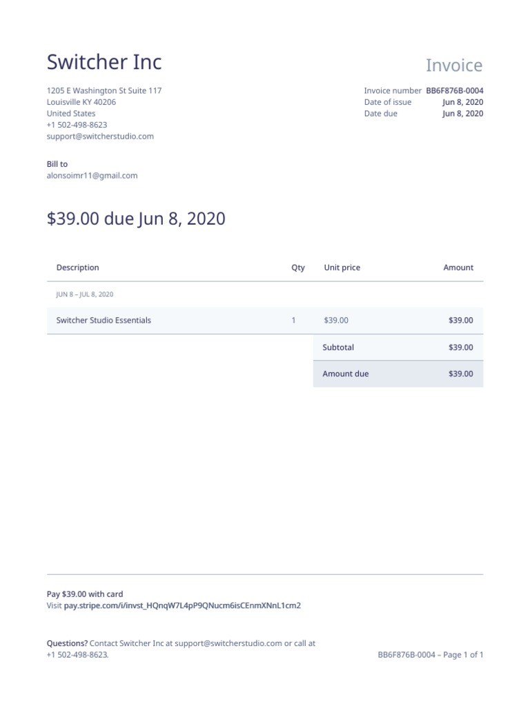 Switcher Studio Invoice - Louisville KY | PDF