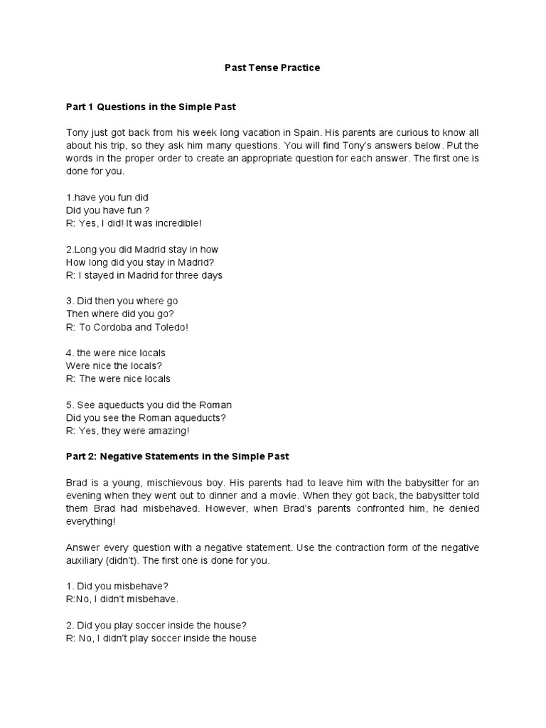 Past Tense Grammar Exercises | PDF | Language Arts & Discipline ...