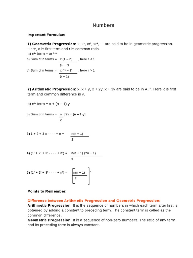 Essential Number Formulas and Concepts | PDF | Numbers | Division ...