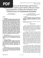 A Study To Assess The Knowledge and Practices Regarding Prevention and Control of Breast Cancer Among Bachelor of Education Students From Selected Areas of Uttarkannada Karnataka