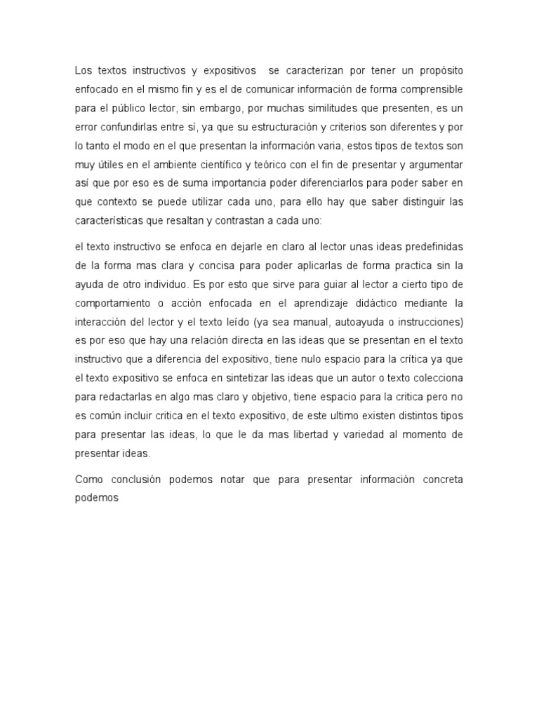 Diferencias entre textos expositivos e instructivos | PDF | Artes del ...
