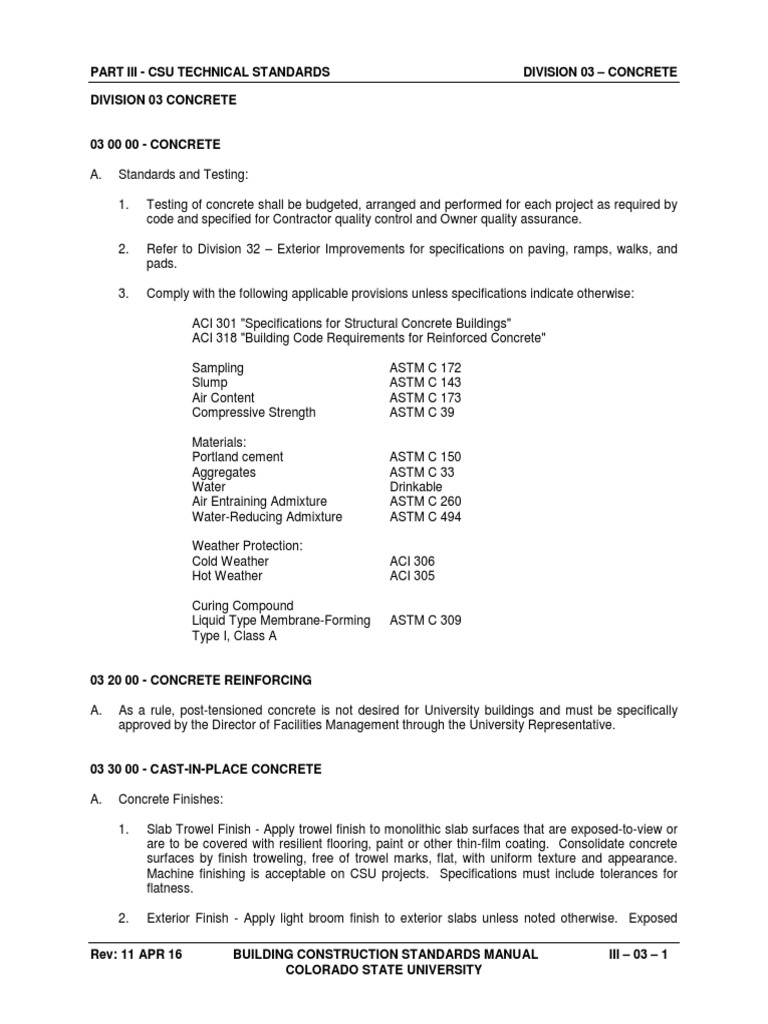 CSU Division 03 Concrete Standards | PDF | Concrete | Architectural ...