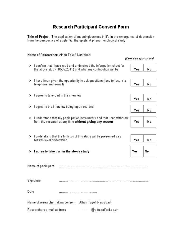 Research Participant Consent Form | PDF