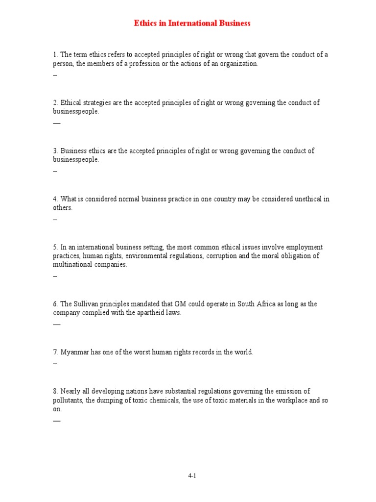Ch04 Ethics in International Business | PDF | Bribery | Business Ethics