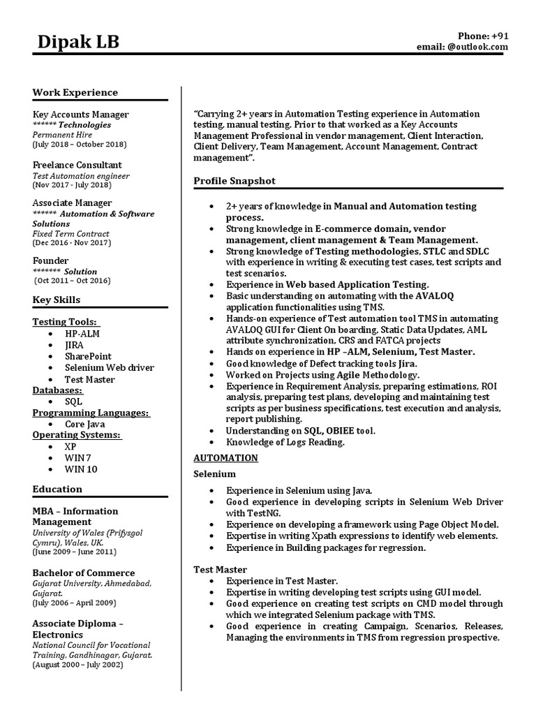 Resume Test Automation | Download Free PDF | Selenium (Software ...