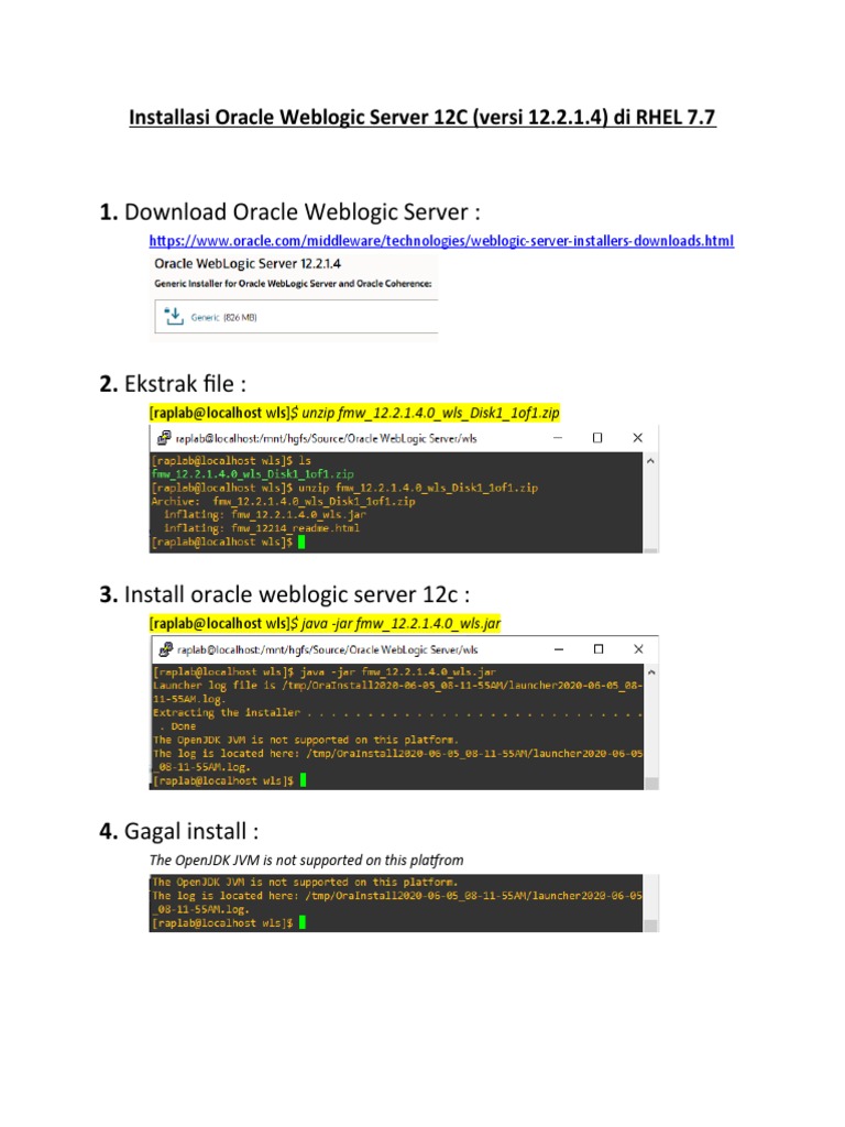 Panduan Instalasi Weblogic 12c di RHEL 7.7 | PDF | Java (Programming ...