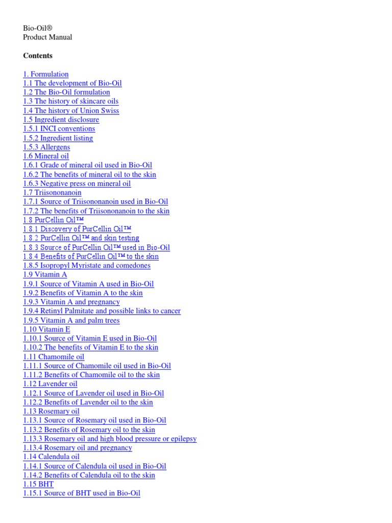 Bio-Oil® Product Manual | PDF | Vitamin E | Cosmetics