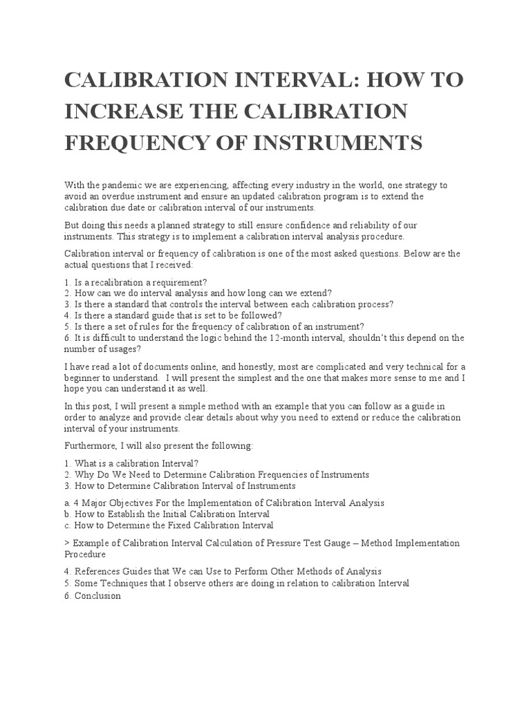 Calibration Interval How To Increase The Calibration Frequency of