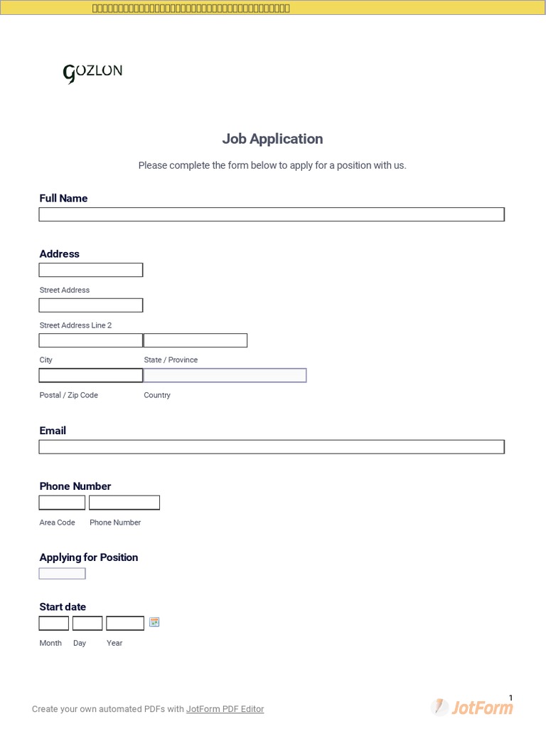 Job Application Form Template | PDF