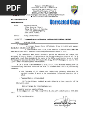 Progress Report Shooting Incident