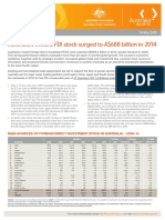 Australia's Inward FDI Stock Surged To A$688 Billion in 2014