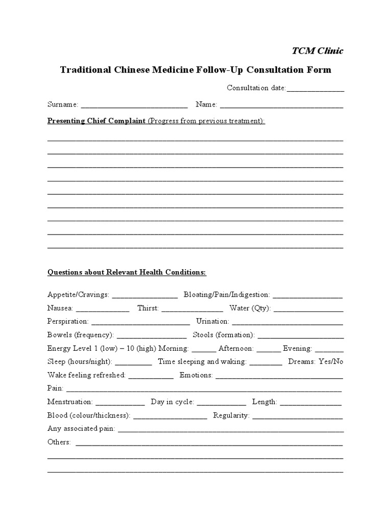 Traditional Chinese Medcine Follow-Up Consultation Form | PDF ...