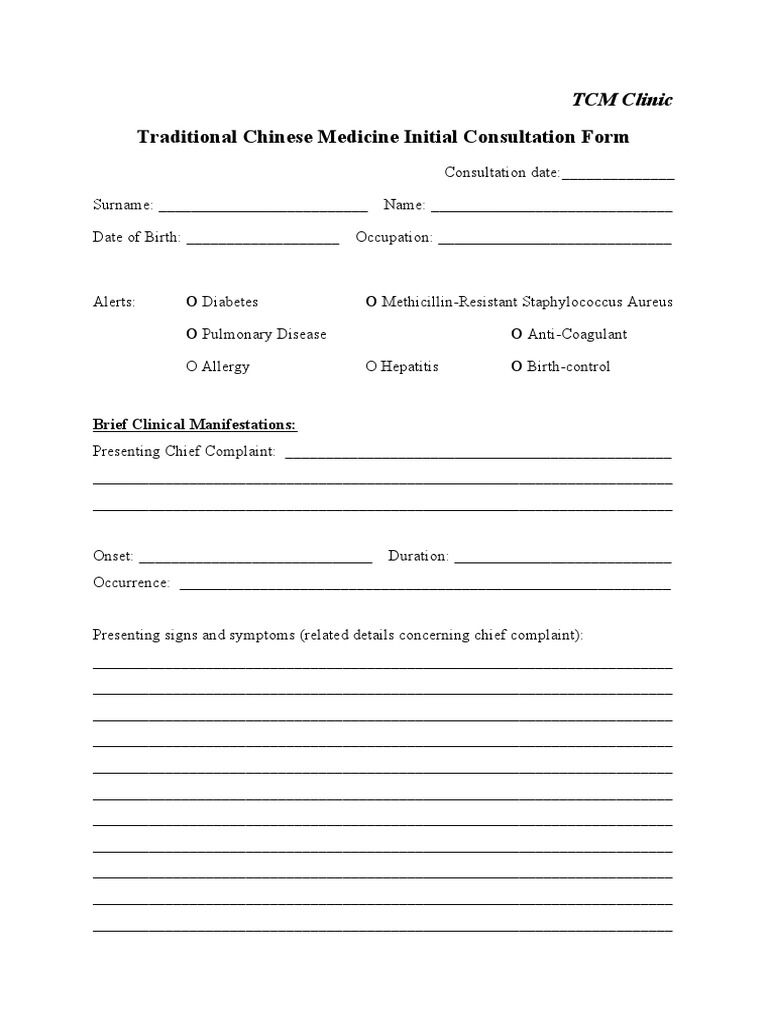 TCM Initial Consultation Form | PDF | Traditional Chinese Medicine ...