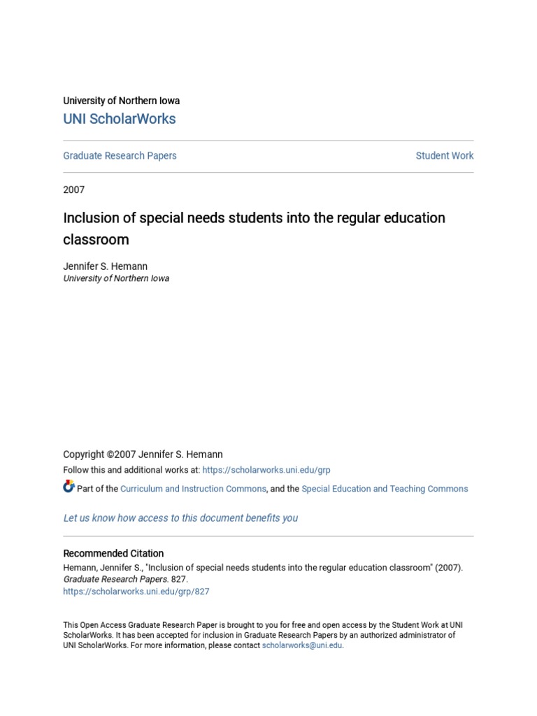 Inclusion of Special Needs Students Into The Regular Education CL | PDF ...