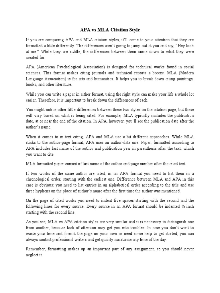 Apa Vs Mla Citation Style Apa Style Note Typography