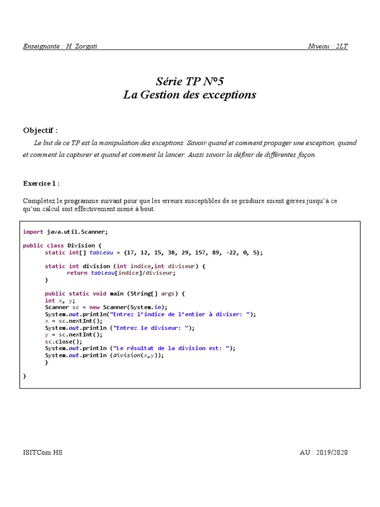 Gestion des exceptions en Java | PDF | Programmation informatique ...