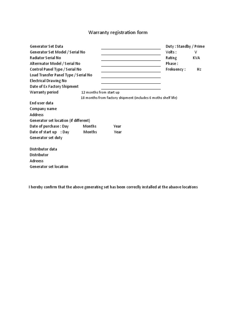 Warranty Registration Form PDF
