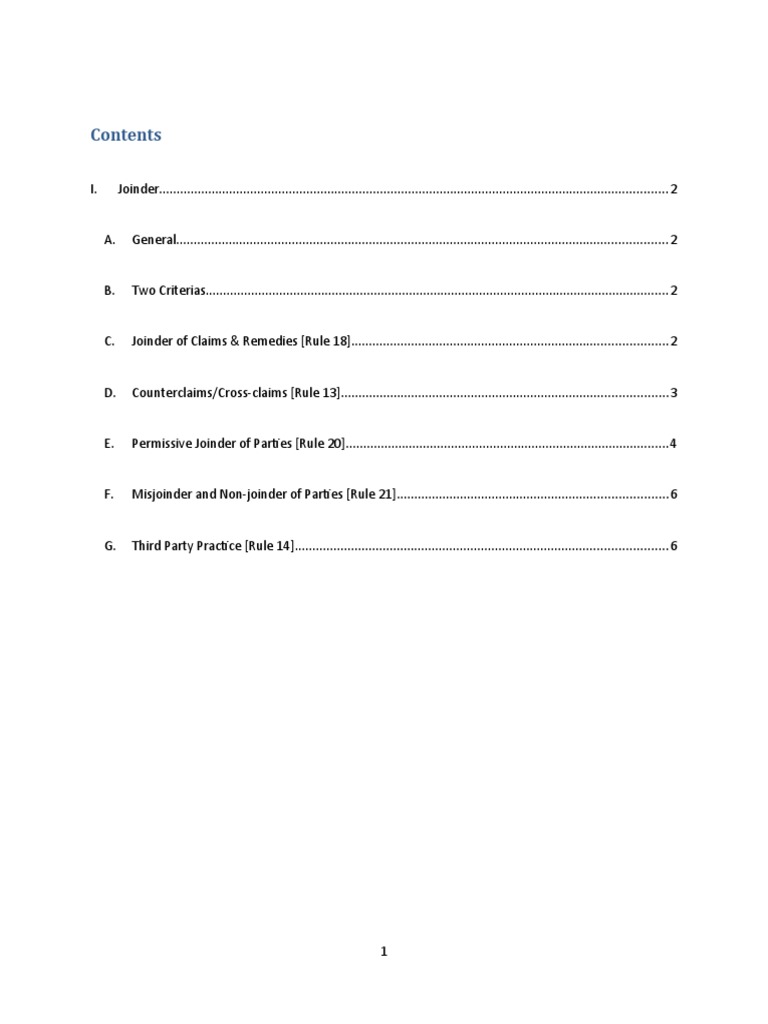 Joinder Outline. PDF Joinder Federal Rules Of Civil Procedure
