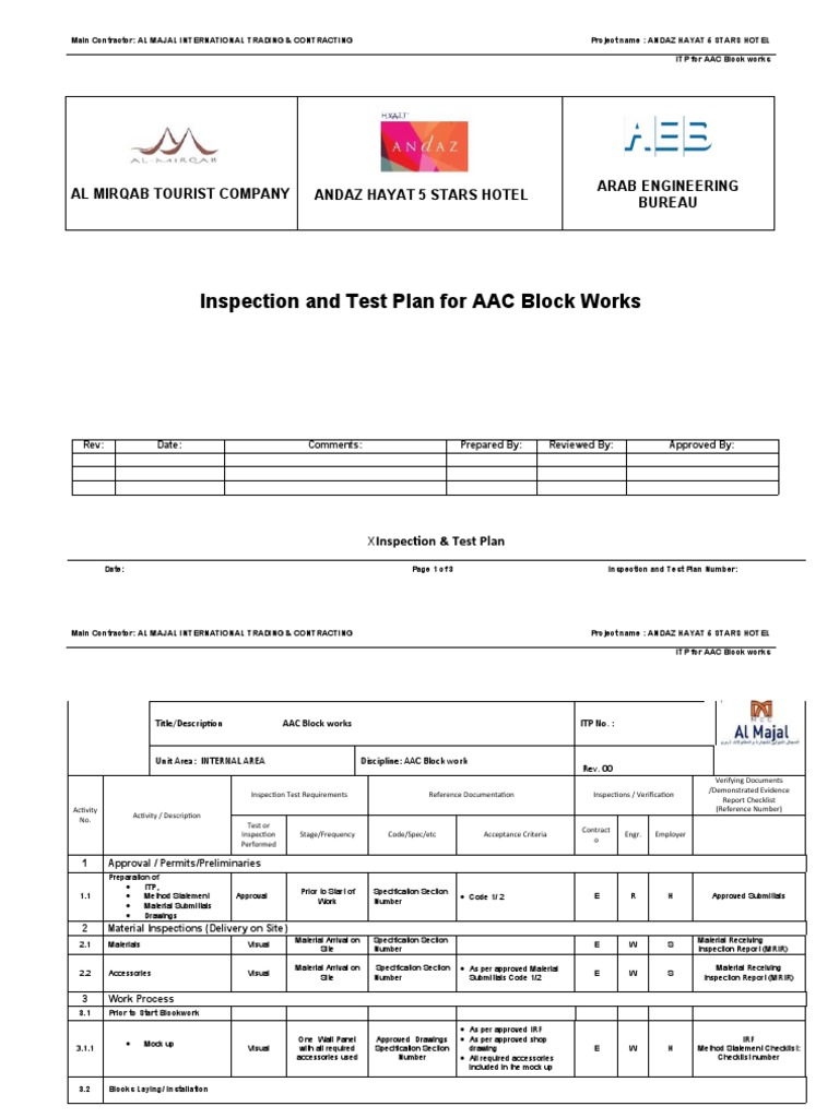 ITP for AAC Block Works | PDF | Specification (Technical Standard ...