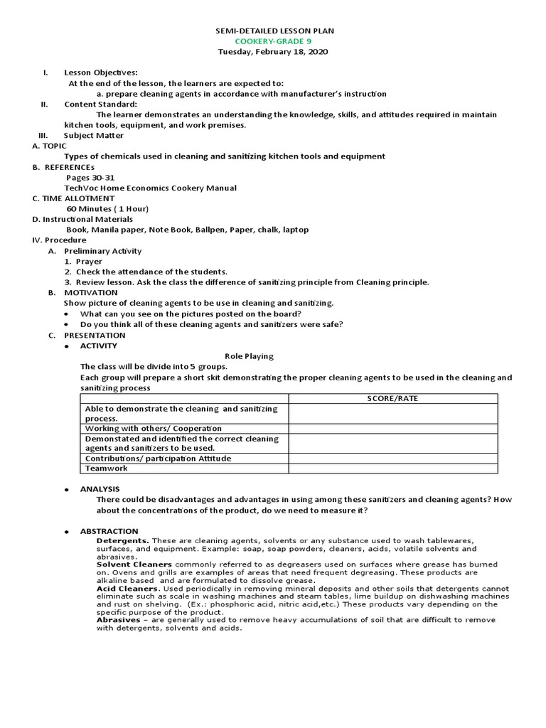 Types of Chemicals Used in Cleaning and Sanitizing Kitchen Tools and Equipment PDF Home