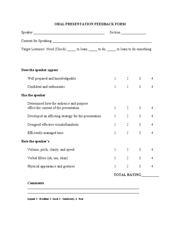Oral Presentation Feedback Form Pdf