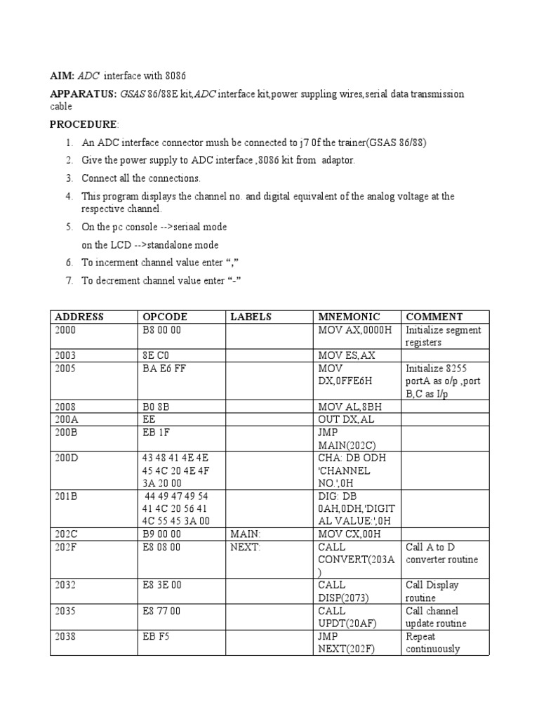 AIM ADC Interface With 8086 APPARATUS GSAS 86/88E Kit, ADC Interface