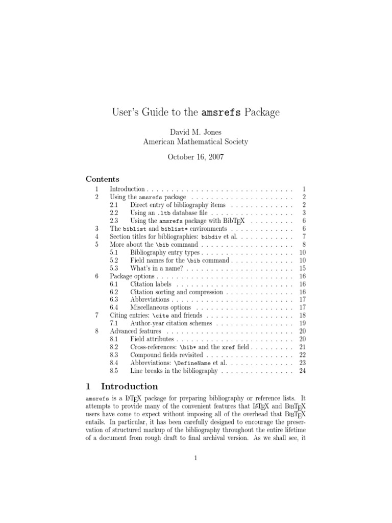 User's Guide To The Amsrefs Package David M. Jones American