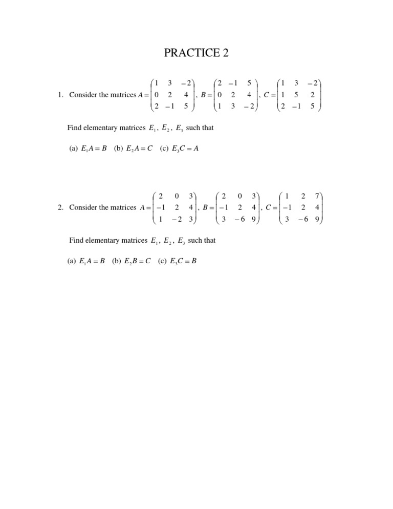 Finding Elementary Matrices for A, B, C | PDF