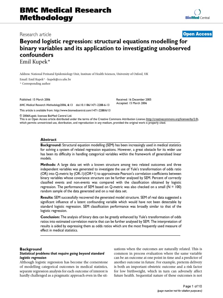 BMC Medical Research Methodology | PDF | Logistic Regression ...