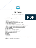 MI College: Teaching Primary Mathematics Assignment 1 Answer The Following Questions in Detail