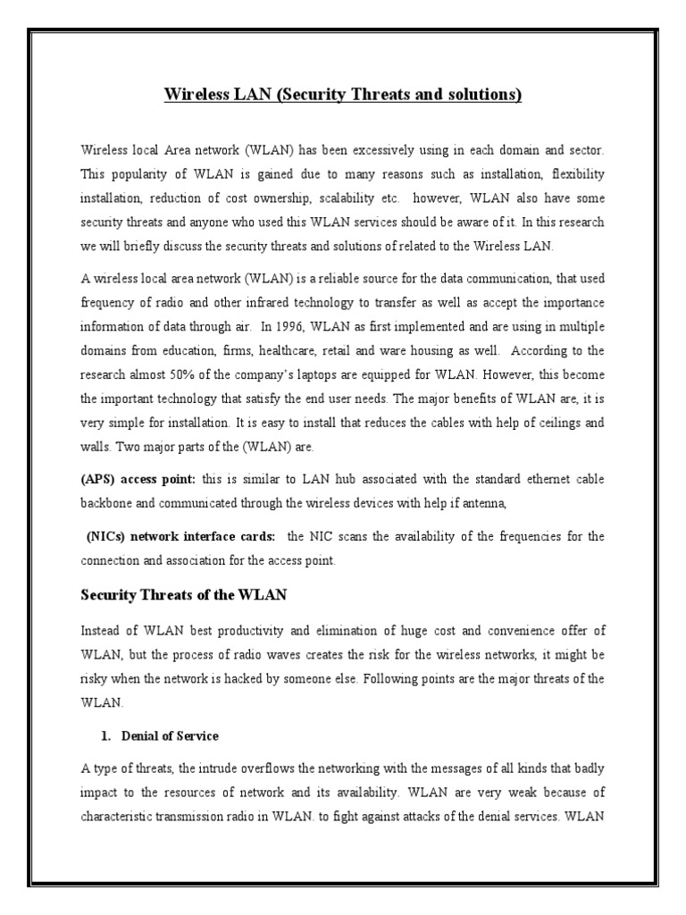 Wireless LAN (Security Threats and Solutions) | PDF | Wireless Lan ...