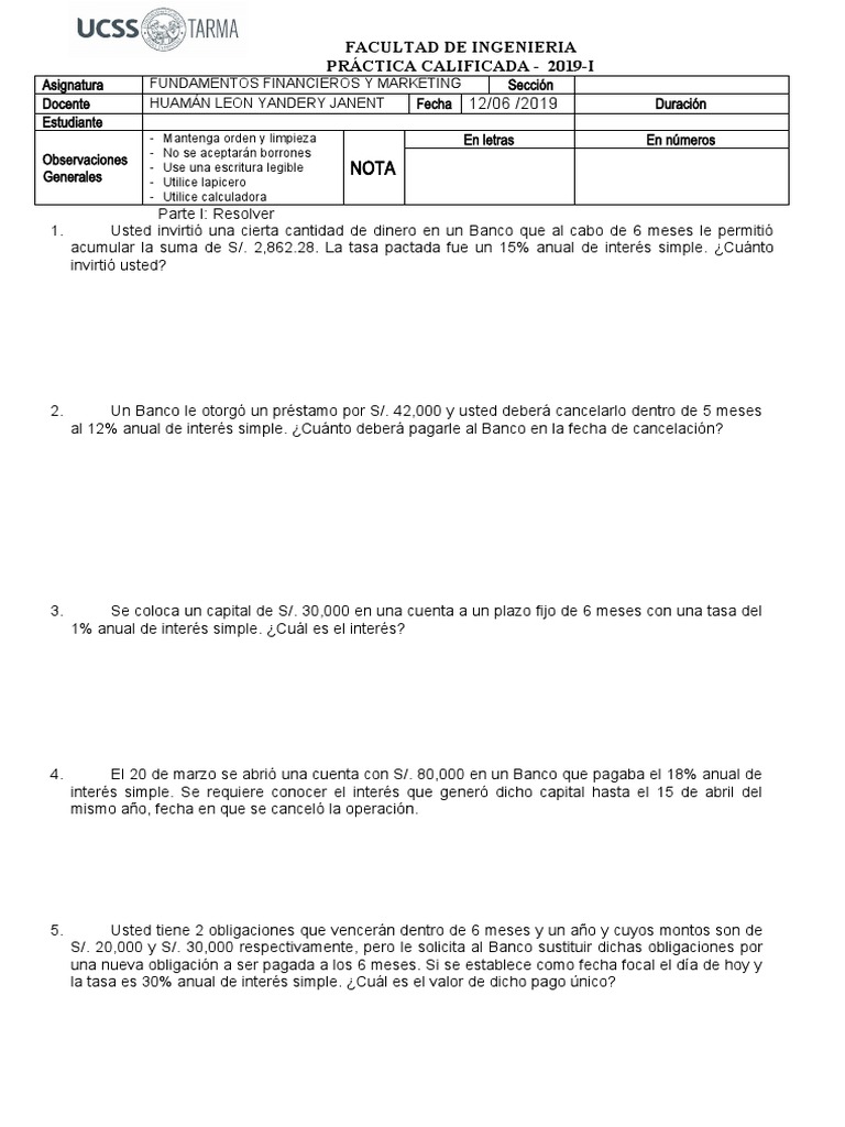 Ejercicios de Interés Simple en Finanzas | PDF | Finanzas y dinero