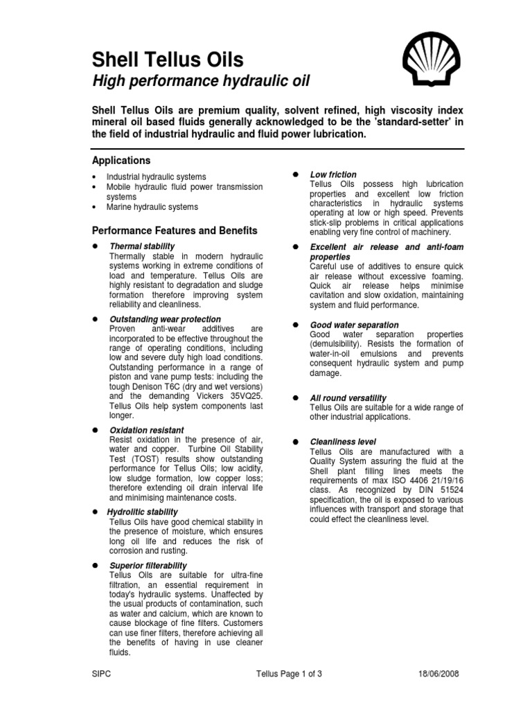 Shell Tellus Oils PBLAD - 2 | PDF | Motor Oil | Chemistry