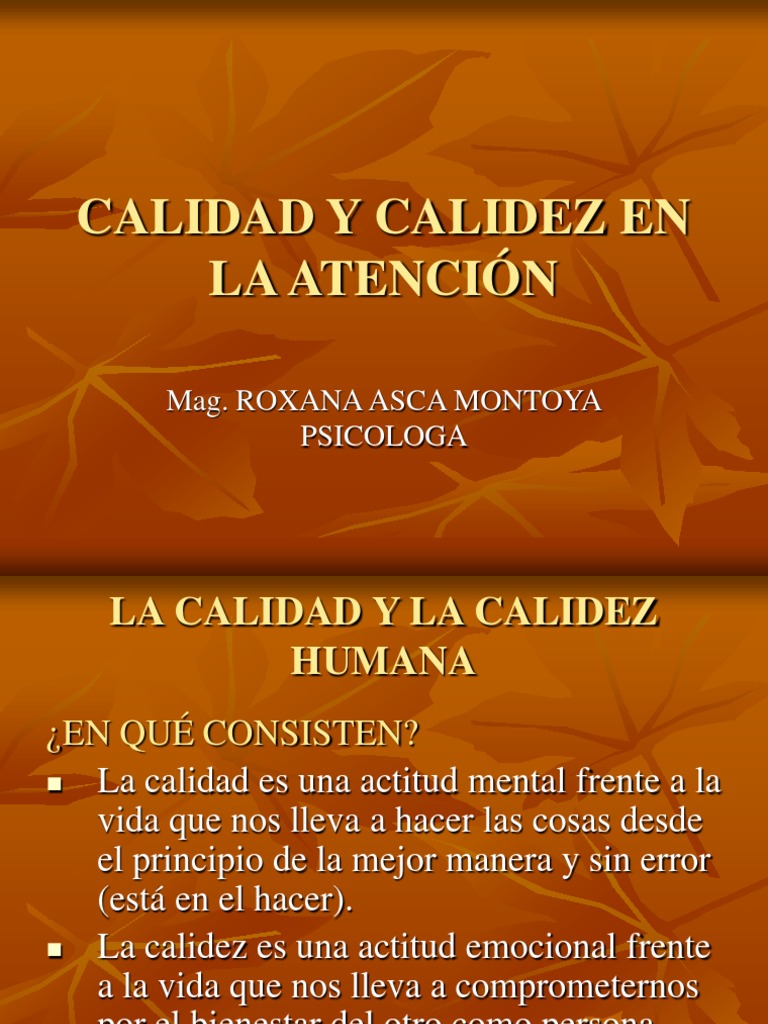 Calidad y Calidez en la Atención Humana | PDF | Autoestima | Acción ...
