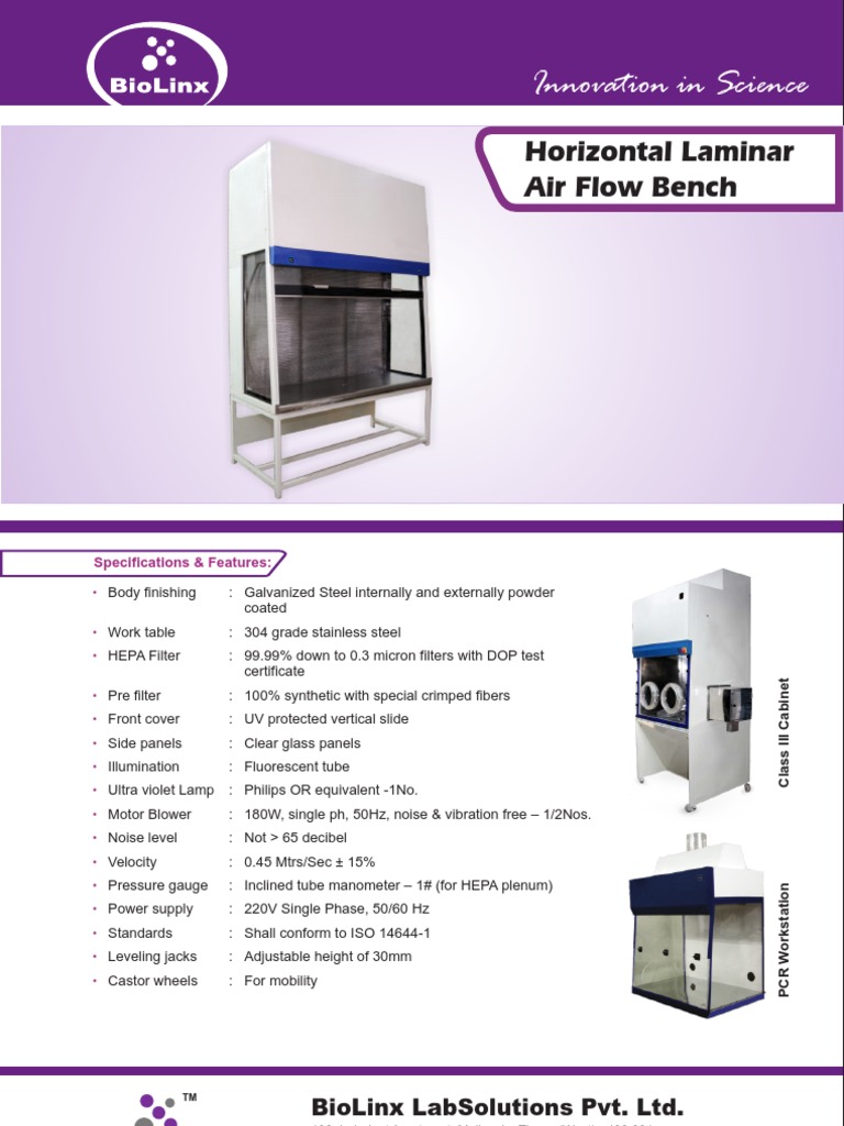 Horizontal Laminar Air Flow Bench Specs | PDF