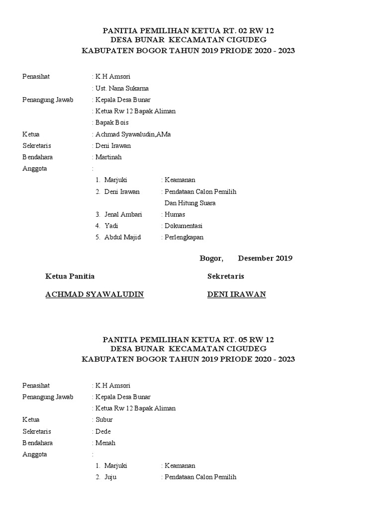 2 Susunan Panitia Pemilihan Ketua RT | PDF