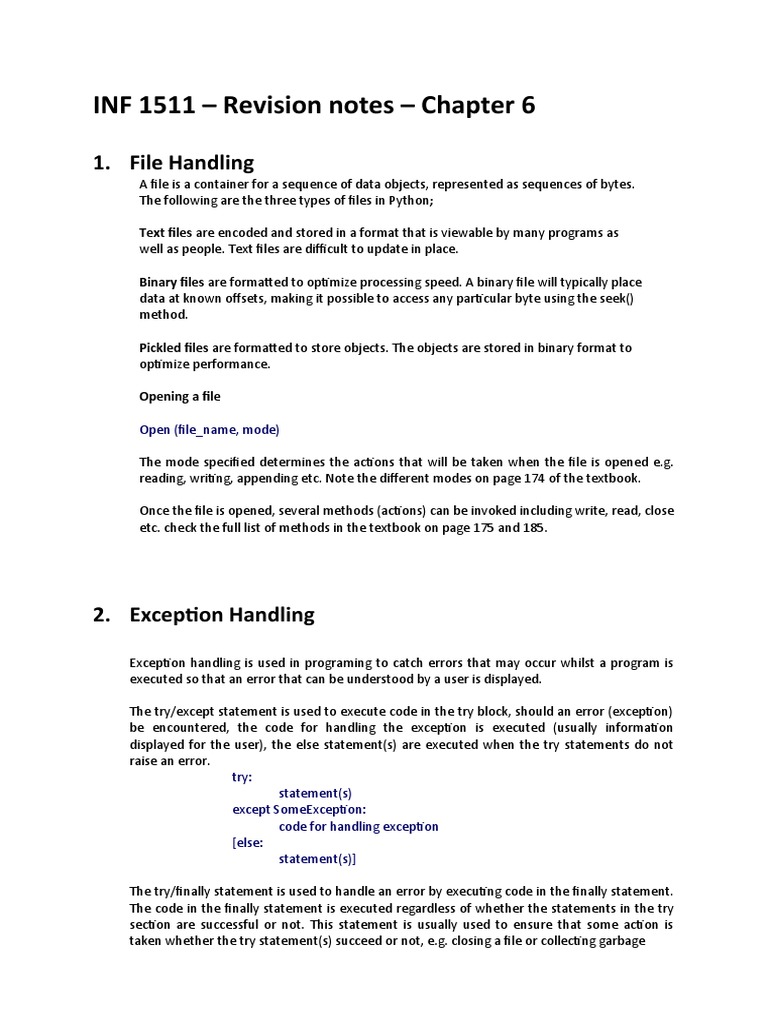 Python File Handling and Exceptions | PDF | File Format | Computer File
