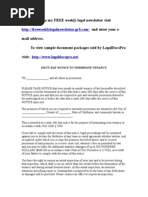 Sample 60-Day Notice to Vacate for California
