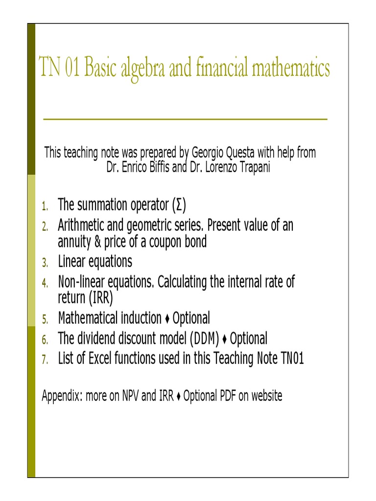 Intermediate Maths Material | PDF | Bond Duration | Derivative