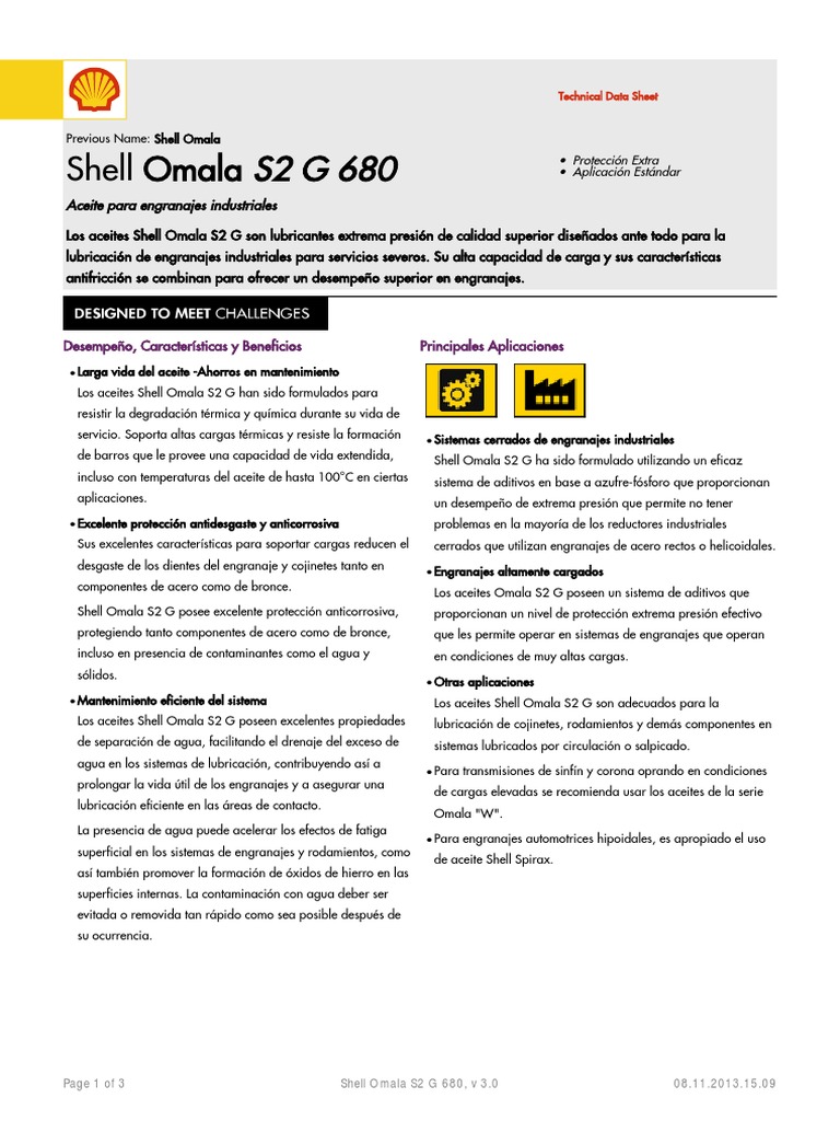 Lubricante Shell Omala 680 | PDF | Engranaje | Lubricante