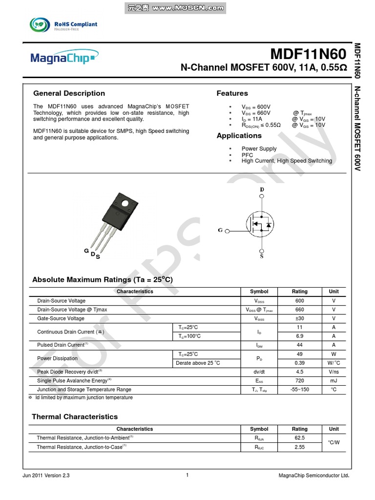 MDF11N60: N-Channel MOSFET 600V, 11A, 0.55 | PDF | Field Effect ...