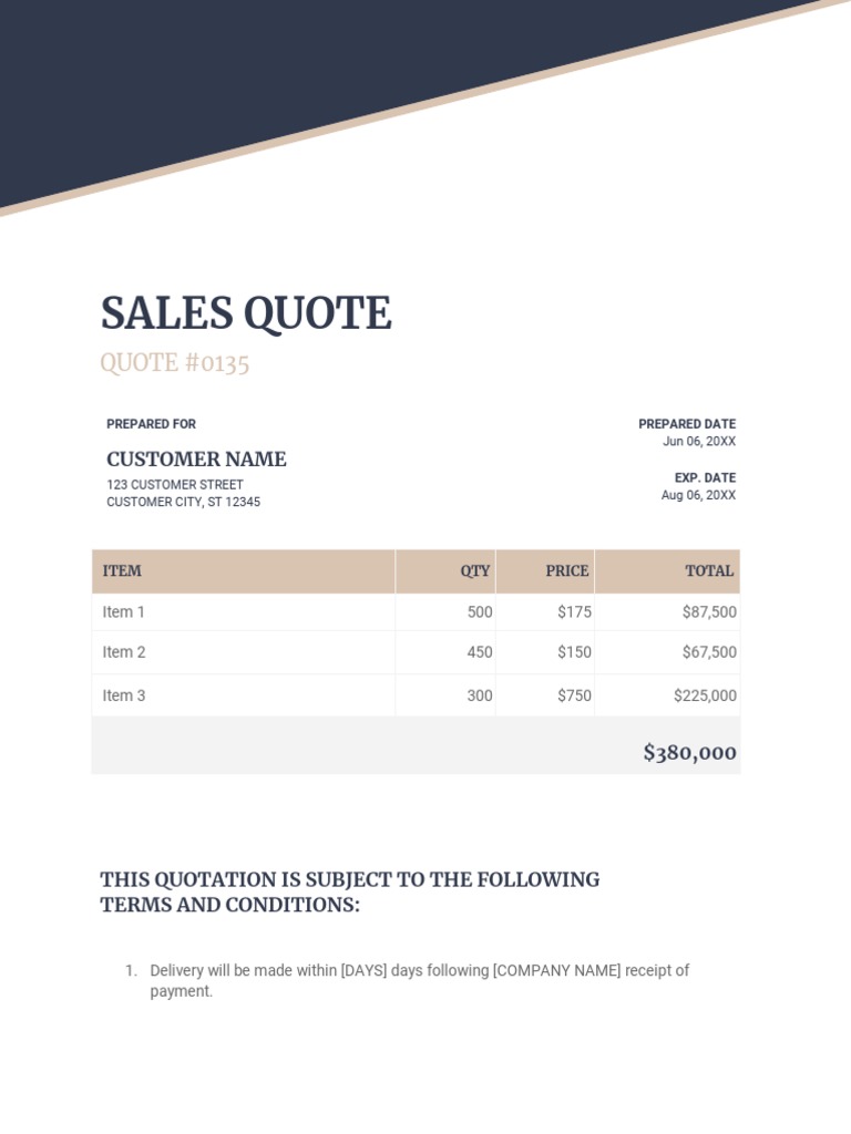 Sales Quote #0135 for Customer Purchase | PDF