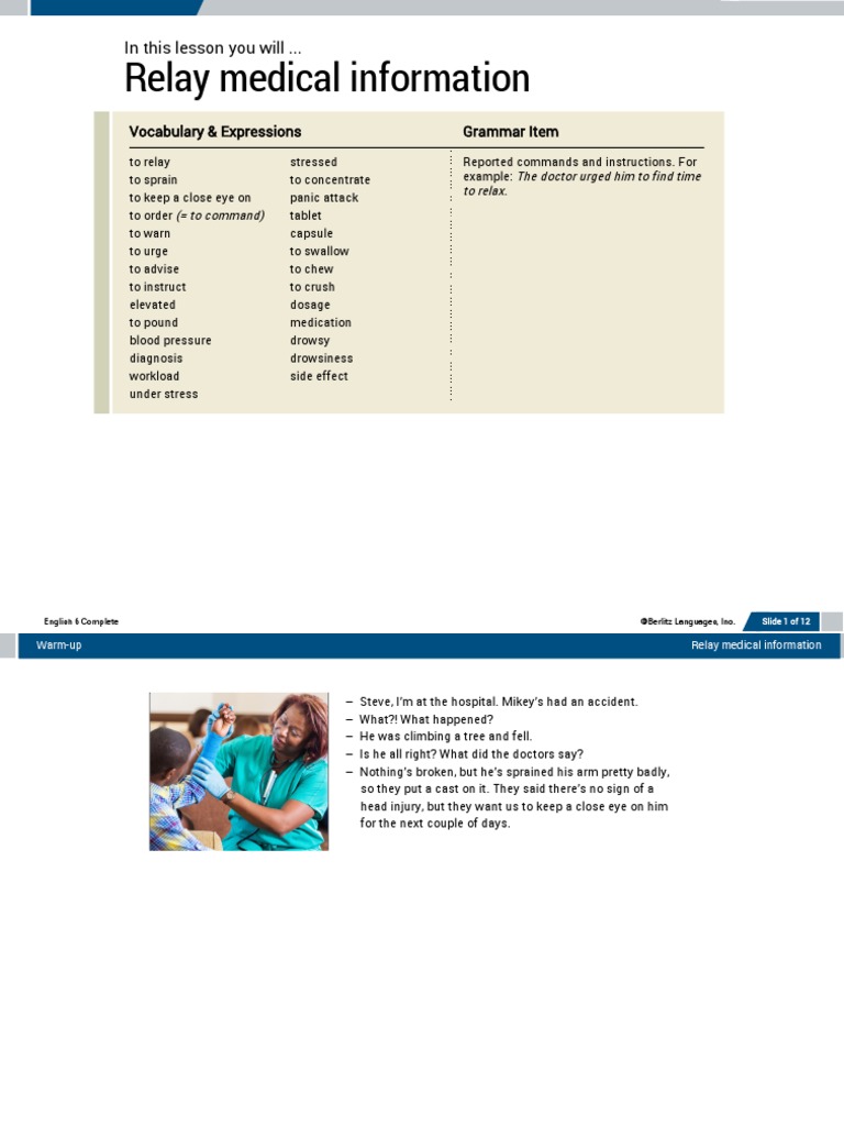 Relay Medical Information in This Lesson You Will .. PDF