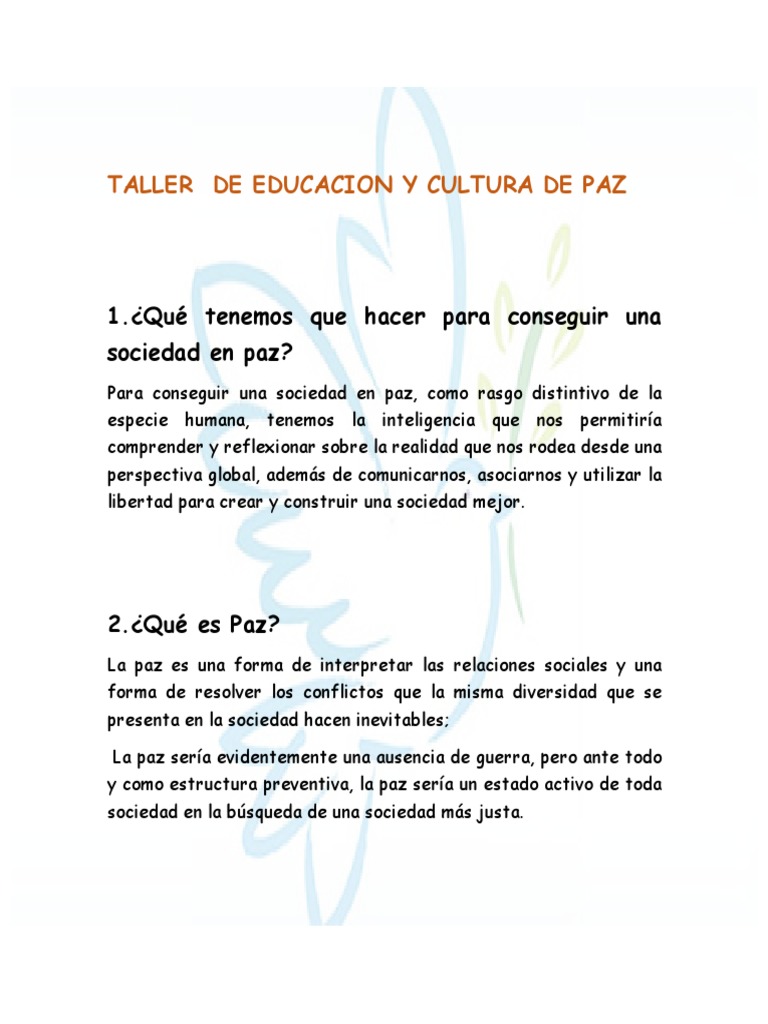 Taller de Educación para la Paz | PDF | Paz | Sociedad