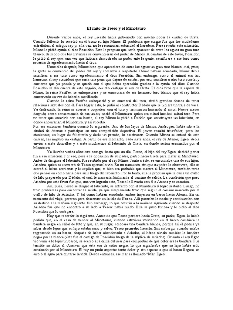 Mito de Teseo y el Minotauro | PDF | Minotauro | Teseo