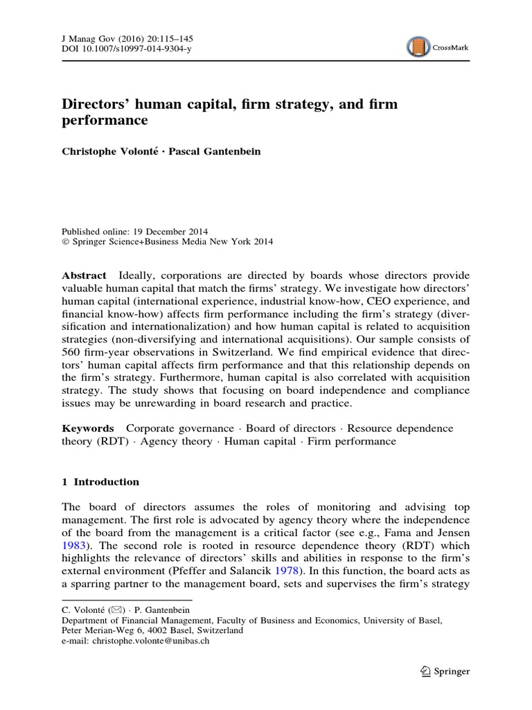 Directors' Human Capital and Firm Performance | PDF | Mergers And ...