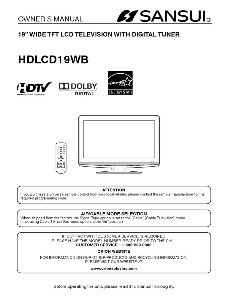 TV SANSUI HDLCD19WB MANUAL DE OPERACIÓN en Inglés | PDF | Cable ...