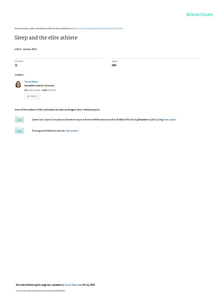 Sleep And The Elite Athlete January 2013 Pdf Sleep Deprivation Sleep